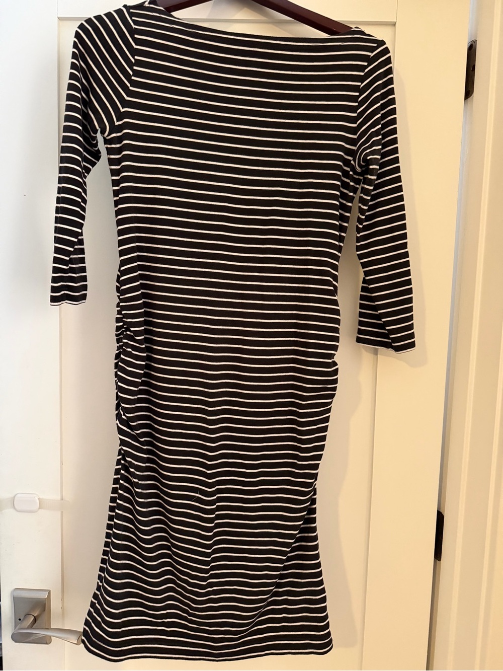 GAP Black and White Striped 3/4 Sleeve Boatneck Maternity Dress